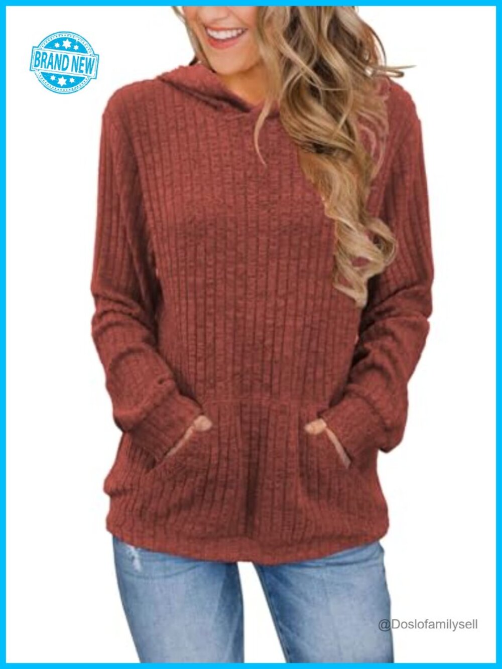 Womens Long Sleeve Kangaroo Pocket Pullover Hoodie Sweatshirt